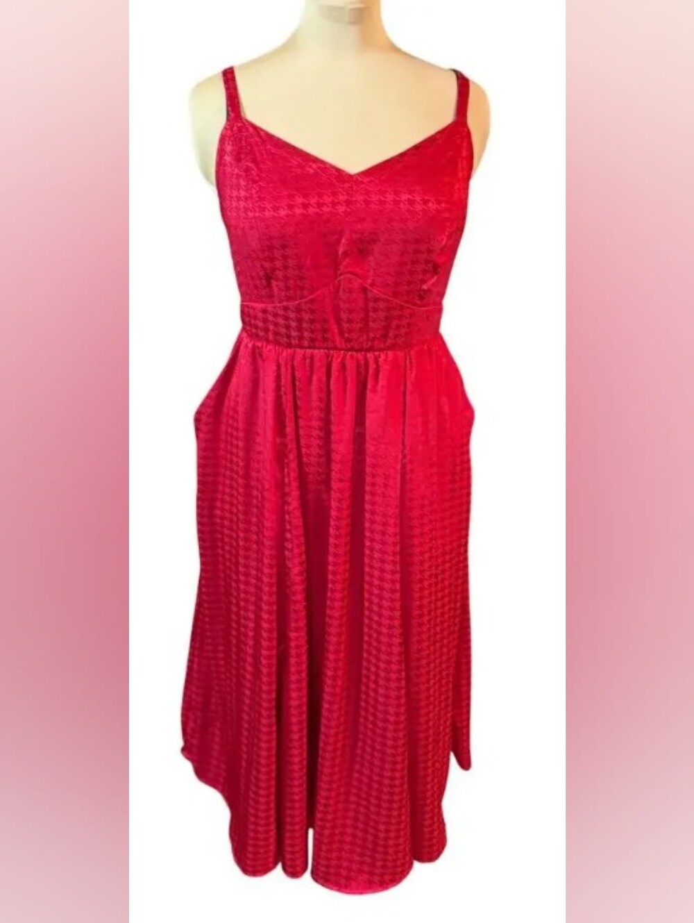 Torrid Houndstooth Elegant Corset Red Sleeveless Dress w/ Pockets Size 3